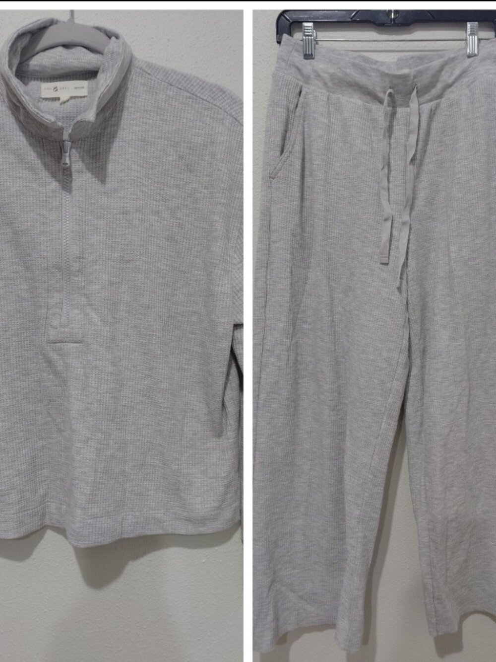 Loft Lou & Grey Bundle Waffle Knit Wide Leg Pants Top Sweater Quarter Zip